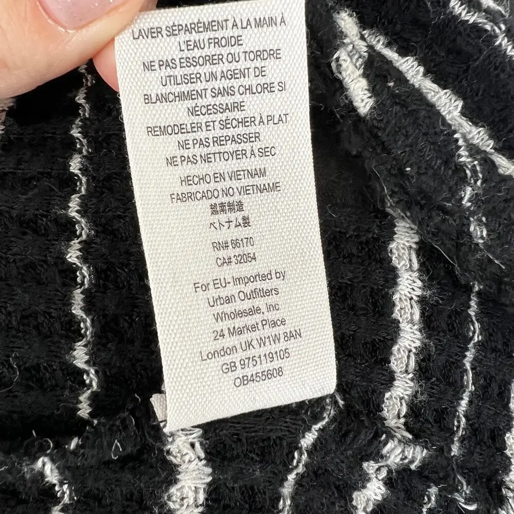 We The Free People Black White Striped Drippy Thermal Cowl Neck Top Size XS